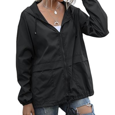 China Women's hooded jackets and coats drawstring collar and brim color option solid tight sleeve QUICK DRY for sale