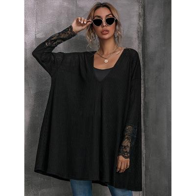 China European and American anti-pilling plus size summer casual women's fashion fashion in the hollow out long section lace blouse for sale