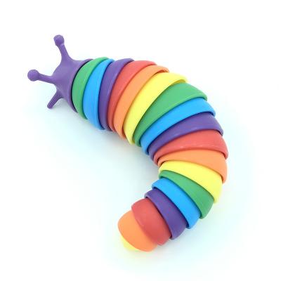 China Hot PP Tiktok Finger Slug Toy Pop Stress Relief Finger Strain Relieve Sensory Rainbow Jointed 3d Slug Squidger Toy for sale