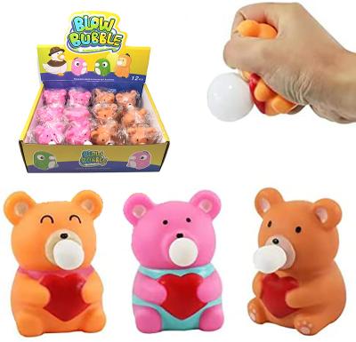 China Durable Non-Toxic Squishy Toy Squishy Anti-Stress Reliever Cute Squeeze Bear Blow Bubble 3 Pack Vinyl +TPR Kids Toys For Autism for sale