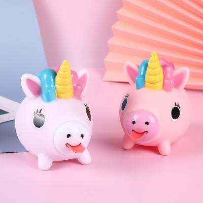 China Funny Kids Eco-friendly Soft Animal Decompression PVC Vinyl Squeeze Rubber Plastic Jumping Tongue Out Unicorn Squeeze Toy With Tongue for sale