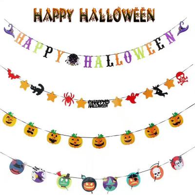 China Promotional Skull Pumpkin Bat Triangle Halloween Hot Sale Toy Pull Flower Party Decorations Paper Flag for sale