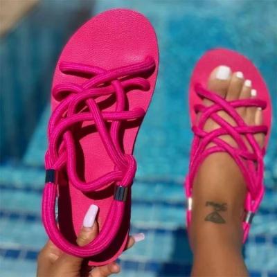 China 2021 Fashion New Arrivals Summer New Arrivals Hot Selling Rope Ladies Sandals Beach Soft Sandals Fashion Styles High Quality Women Slip Sandals for sale