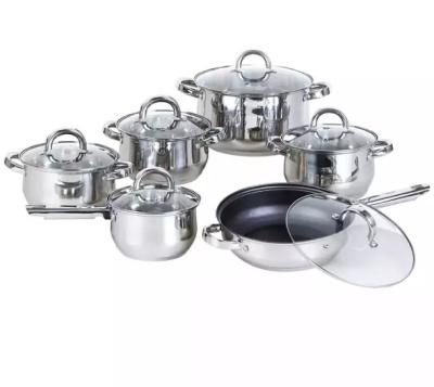 China 12Pcs Stainless Steel Sustainable Cookware Set Best Selling Kitchen Cookware Food Hot Steel Pots Chamber Pans 201stainless OEM for sale