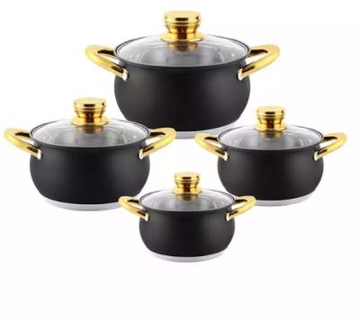 China Sustainable 8 Pcs Stainless Steel Cookware Set Pots And Pans With Eco Glass-Metal Surface Material for sale