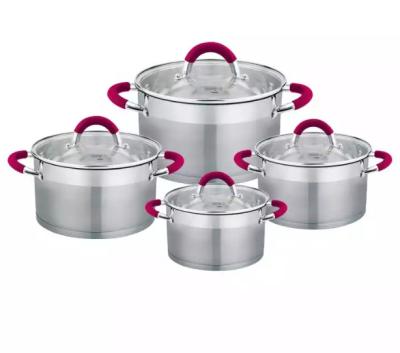 China Sustainable 8 Pcs Casserole Size Quality Stainless Steel Cookware Set Cooking Pot Handle Feature Eco Best Selling Material for sale