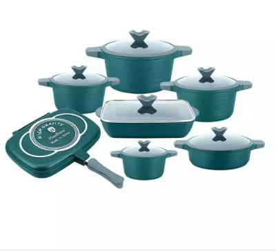 China Sustainable 11Pcs Aluminum Cookware Set Non Stick Glass Aluminum Milk Cookware Pot Die Cast Casting Cooking Pot Set for sale