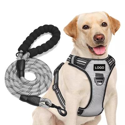 China Wholesale Adjustable Pet Harness Reversible Nylon Custom Soft Stocked Padded No Pull Dog Harness And Leash Set For Large Small Dogs for sale