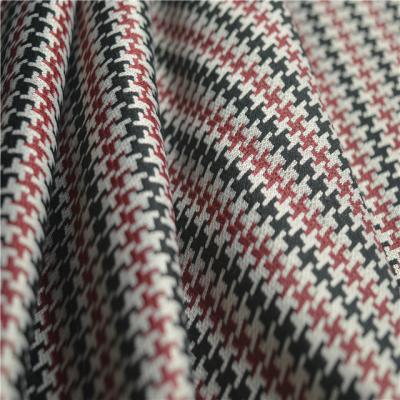 China 2021 most ONE SIZE polyester spandex yarn dyed beige and red jacquards knitted fabric for sale