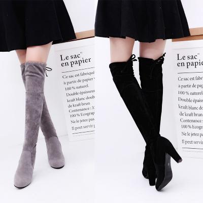 China Fashion Trend Women's Thigh High Boots Stretch Faux Suede Over The Knee Chunky Block Heel Boots for sale