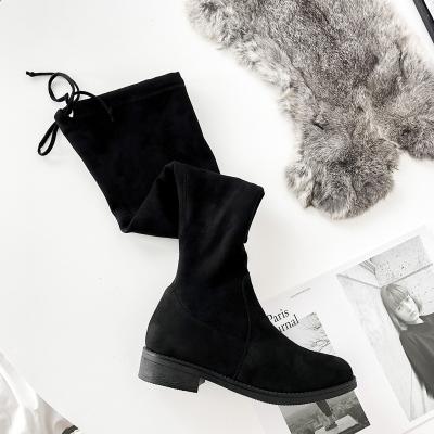 China Latest Fashion Trend Black Suede Long Boots For Ladies Pointed Block Heels Over The Knee Thigh High Boots for sale