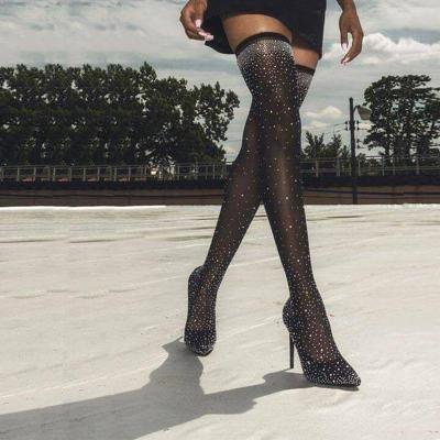 China Fashion Trend Sexy Botas Femenina Knee Boots High Heels Led Bling Diamonds Boots Hot Sale Suka Heels Women Shoes for sale