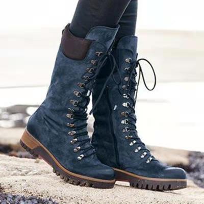 China Europe And America Anti-slippery Lace Up Round Toe Wedge Martin Boots Mid-Calf Winter Boots Women Shoes for sale