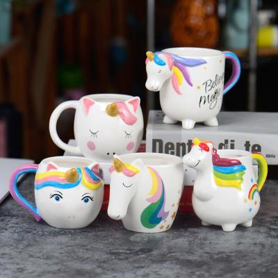 China Amazon Disposable Novelty Hand Paint Unicorn Ceramic Embossed Mugs Set With Gold Decal Cute Gift For Women for sale