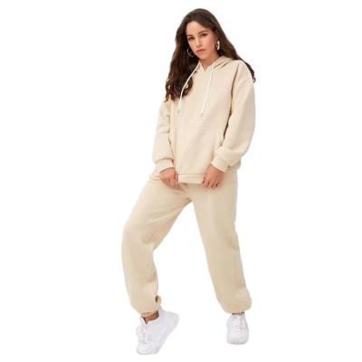 China QUICK DRY Customized Designs Plus Size Women Drop Shoulder Pocket Drawstring Hoodie and Sweatpants Set for sale