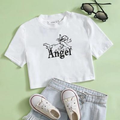 China Girls QUICK DRY Angel and Letter Graphic Top for sale