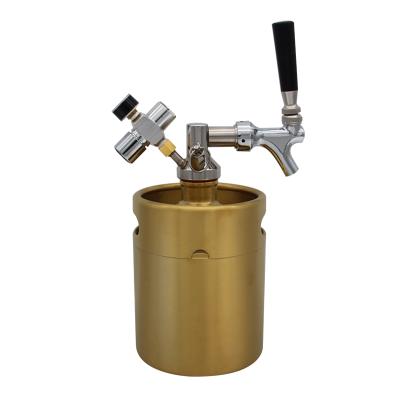 China Wholesale gold color 2L mini beer keg edelstahl set bierfass with tap and dispenser for sale