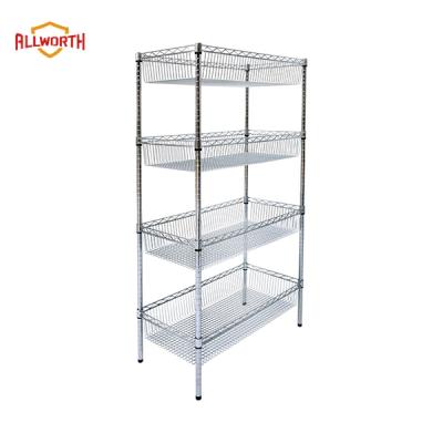 China Corrosion Protection Home Storage 4 Tier Basket Shelf for sale