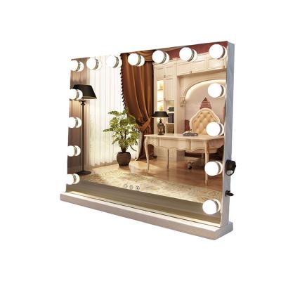 China Hollywood Lighted Led Lighted Table Vanity Makeup Mirror With 15 Bulbs For Wall Mounted Mirror for sale