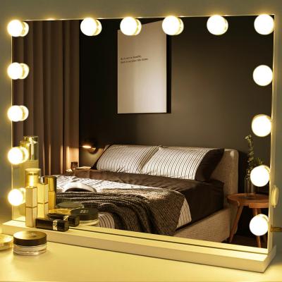 China 2021 New LED Lighted Vanity Mirror Dimmable Hollywood Makeup Mirror Smart Mirror With Bulbs for sale