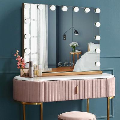 China Lighted Makeup Mirror Hollywood Style LED Vanity Mirror with 15 Touch Dimmer LED Bulbs for Makeup Dressing Table for sale