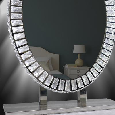 China Diamond Lighted Vanity Mirror LED Hollywood Style Bathroom Makeup Lighted Crystal Mirror for sale