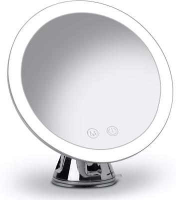 China Hot Selling Lighted Suction Cup Mirror Lighted Round Bathroom Mirror 10x Led Makeup Mirror for sale