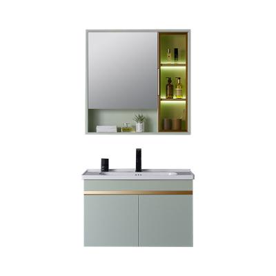 China 23 Inch PVC Modern Waterproof Bathroom Cabinets Set Ceramic Basin Vanities for sale