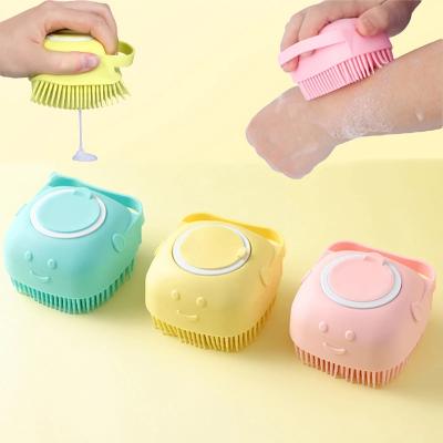 China Sustainable New Arrival 1.2 in 1 Dispensing Soap Bathing Artifact Silicone Bath Body Scrub Brush for sale