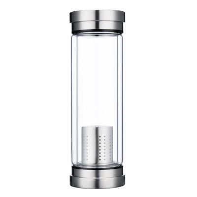 China Business Wholesale 14oz 400ml Double Wall Insulated Tea Tumbler Glass Infuser Water Bottle for sale