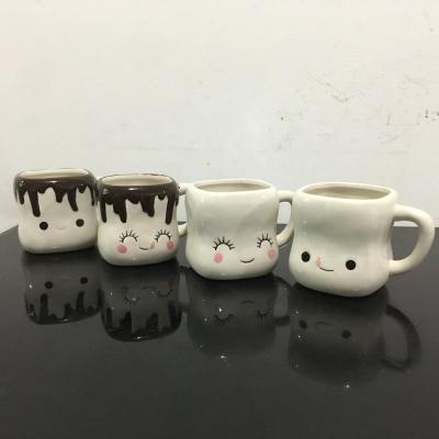 China 2019 Hot-selling Ceramic Mugs Disposable With Handles Cute Smiling Cups (Set Of 4) for sale