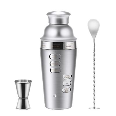 China 700ML Stainless Steel Viable Cocktail Shaker Whisk Bar Set Kit with Spinning Recipe Martini Measuring Guide for sale