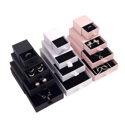 China Black White Blue Pink Jewelery Box Earrings Necklace Bracelet Display Gift Drawer Jewelry Packaging Box for sale