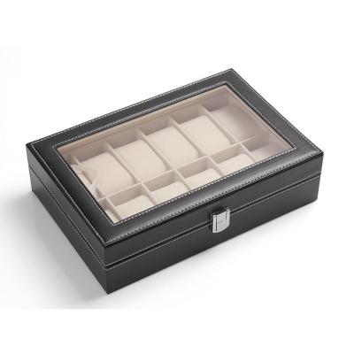 China Hot sale high quality leather watch storage protection watch box with a lock can be customized transparent cover for sale