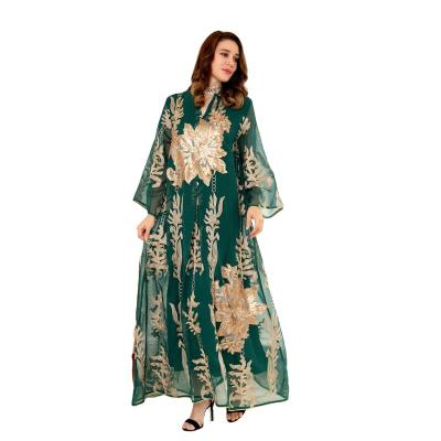 China New Polyester Middle East Flower Burnt Sequin Dress Lightweight Luxury Ladies Party Dubai Muslim Women Abaya Women Dress Clothing for sale