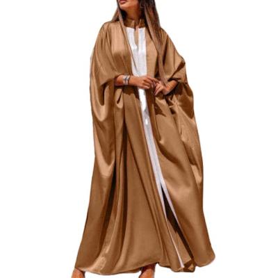 China Viable Custom Design High Quality Muslim Ladies Clothing Casual Solid Color Satin Contrast Patchwork Elegant Long Dress for sale