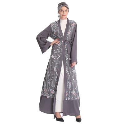 China Long Floral Muslim Dresses Tulle Modest Kaftan Islamic Clothing Solid Color Abaya Abaya Dubai Long For Women for sale