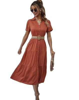 China 2022 Summer Spring New Slim Button Women's Sunbathing Elegant Plus Size Beach Dress Casual Midi Dress Beach Dress Long for sale