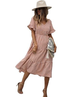 China 2022 Viable Women's Fashion Plus Size Plaid Sexy Dress Sexy Spring Dress Women's Plus Size Dress/Summer V-Neckline for sale