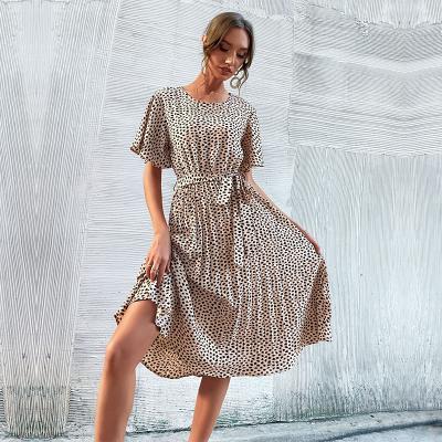 China Plus Size Dress Summer Printed And American Viable Custom European Leopard Print Mid Length Dress Printed Tie Waist Dress for sale