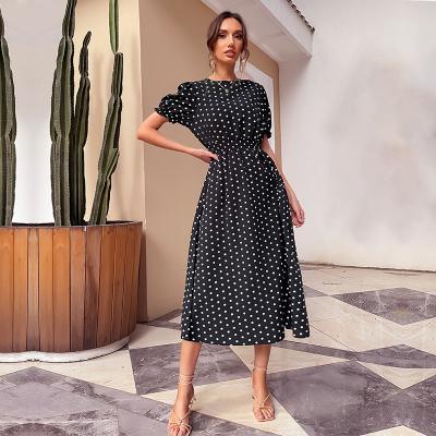 China 2022 viable new style long mi printed dot black beach vintage dress dresses plus size dress for woman for sale