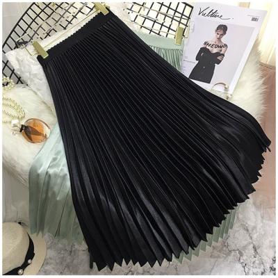 China New 2022 High Quality Shiny Multicolor Breathable Satin Swing Body Skirt Large One Line Satin Pleated Skirt Can Be Customized Length for sale