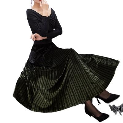 China Stain autumn and winter velvet soft gold gradient pleated skirt 2021 new one-line half skirt big swing pleated women's long SK for sale