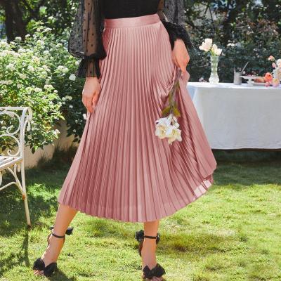 China New 2022 High Quality Shiny Multicolor Breathable Satin Swing Body Skirt Large One Line Satin Pleated Skirt Can Be Customized Length for sale