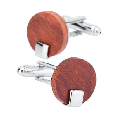 China Newest Metal Round Red Wooden Shirt Cufflinks For Mens Jewelry for sale