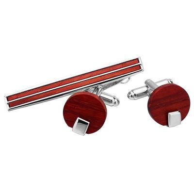 China Metal Fashion Red Wooden Cufflinks Fasten Clip Sets For Men's Gift for sale