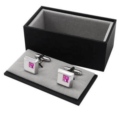 China New Small Handmade Black Jewelry Box Leatherette Paper Materials Package 45mm*85mm*38mm Size Cufflinks Gift Box for sale