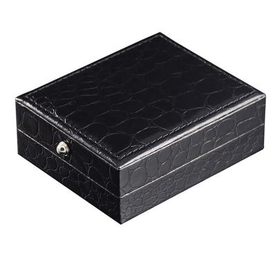 China Handmade Black Leather Cufflinks Box Gift Storage Case Cuff Box Jewelry Carrying Case Support Customization for sale