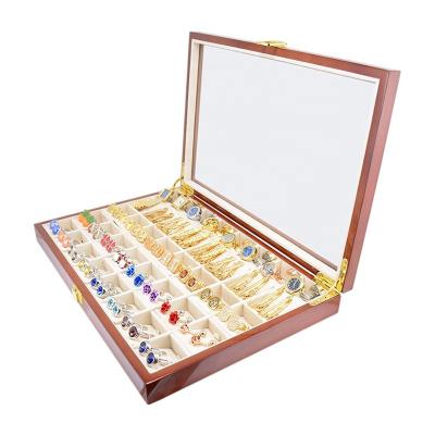 China Luxury Handmade Cufflinks Gift Box 40pairs Capacity Rings Earings Cufflinks Box High Quality Painted Wooden Box Custom Size 350*240*50mm for sale