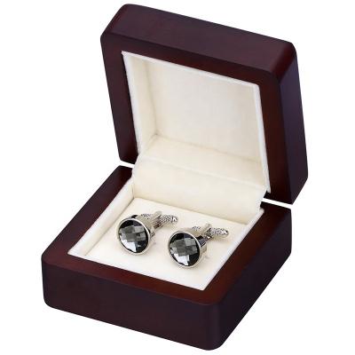 China Luxury Handmade Cufflinks Gift Box High Quality Painted Wooden Box 80*80*46mm Authentic 1 Pair Capacity Jewelry Storage Box for sale